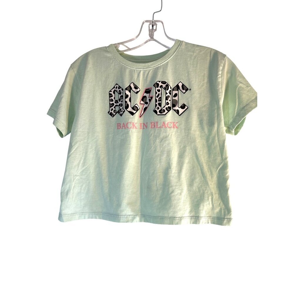 AC DC Girls Top Cropped Oversized Graphic Green Animal Print Logo Size L